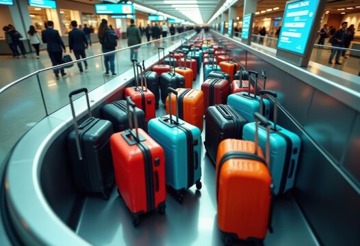 Dynamic Luggage Carousel at International Airport Terminal with Diverse Baggage Display