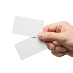 Obraz premium Hand holding two blank cards isolated on transparent background