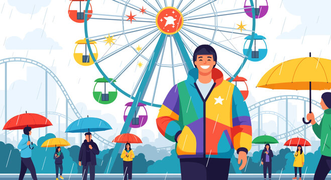 Stylish man in colorful jacket standing confidently.