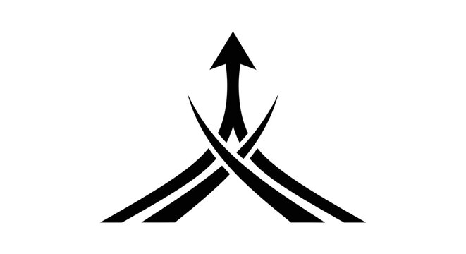 A bold black arrow pointing upwards, symbolizing collective progress, emerges from two merging pathways