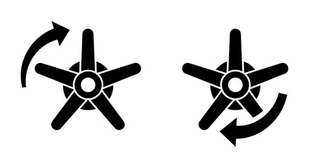 Obraz premium Two illustrations of a five-bladed propeller or fan, each showing a different direction of rotation.