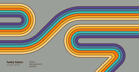 Retro pattern design in 1970s style with colorful striped shapes. Vector illustration.   © Radoman Durkovic