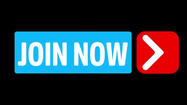 Animated Join Now Button isolated on transparent backround or alpha channel. Animation Video 4K