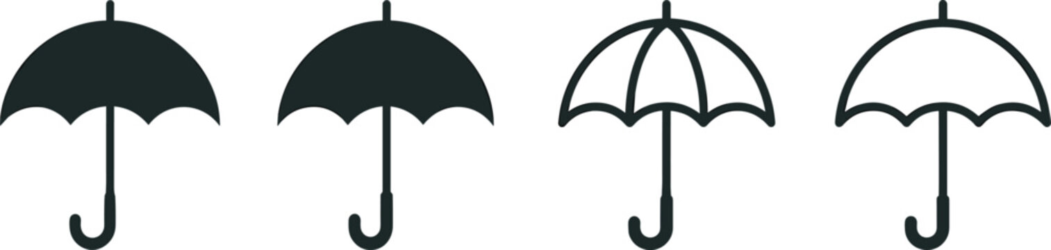 Umbrella icon set, protection and weather symbols in solid and outline styles