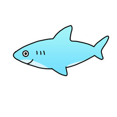 Obraz premium Cute blue cartoon shark on black background