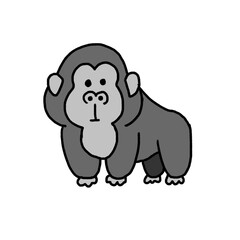 Naklejka premium Cute Gray Cartoon Gorilla on Black Background