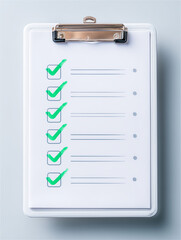 グリーンのチェックマークが並ぶクリップボード・進捗管理の素材