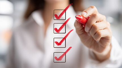 赤いチェックマークを一つずつ書き入れるタスク完了のイメージ