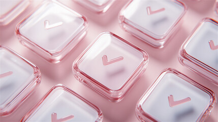 パステルピンクのタイル状チェックマーク・タスク管理の抽象背景