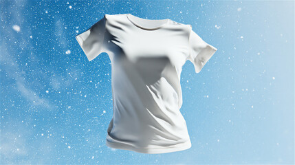冷涼な空気感を表現した白いTシャツのアパレル向け背景素材