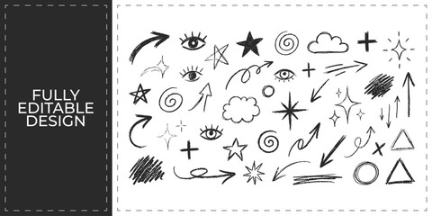 Obraz premium Hand Drawn Arrow Star Cloud Scribble Doodle Vector Set
