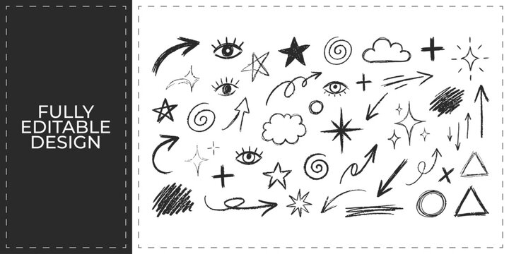 Hand Drawn Arrow Star Cloud Scribble Doodle Vector Set