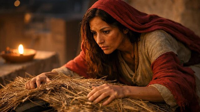 Rahab Hiding Two Israelite Spies on the Rooftop Under Flax from Soldiers