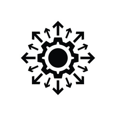 Vector illustration icon black gear icon with arrows pointing in different directions