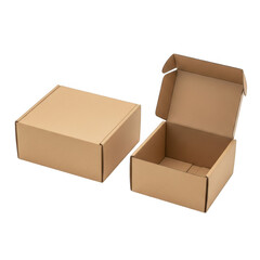 Two brown cardboard boxes isolated on transparent background