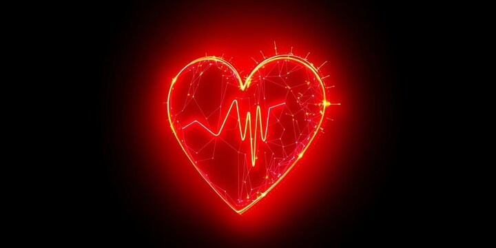 A glowing digital heart monitor graphic on a dark background,  science,  health tech