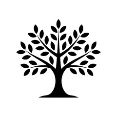 Obraz premium Black silhouette tree with branches and leaves isolated on transparent background