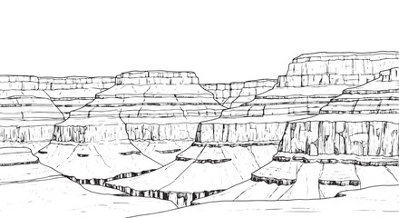 Obraz premium Grand Canyon Rock Formations Hand Drawn Sketch