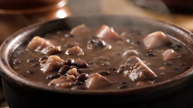 Delicious Feijoada in a Clay Bowl.