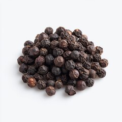 Obraz premium Black pepper spice pile on a white background showcasing texture and color in culinary setting