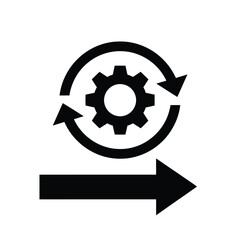 Vector illustration icon black gear icon with circular arrows and large arrow pointing right