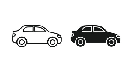 Fototapeta premium Minimalist car icon set featuring outline and solid silhouette styles for automotive app interface and transportation web design