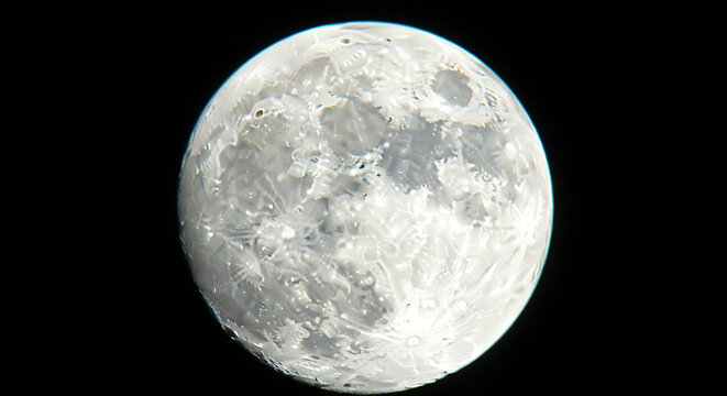 Stunning full moon close-up shot, capturing the intricate craters and vast lunar landscape illuminating the dark cosmos