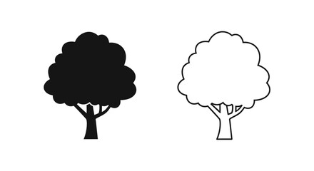Black and white tree outline illustration, minimalist tree design, nature Vector