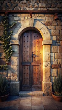 Timeless elegance of a Savoystyle farmhouse door adorns a rustic stone faade in the heart of France