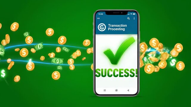 Mobile Banking App Transaction Processing Success Confirmation.
