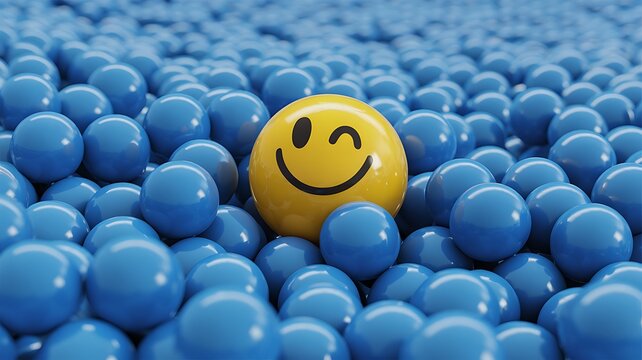 Happy Yellow Smiley Among Sad Blue Faces