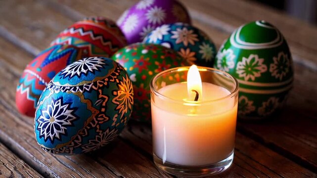 Colorful Easter Eggs and Candle Cozy Scene