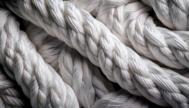 macro closeup of a twisted white rope with detailed fiber texture ideal for nautical craft and design backgrounds