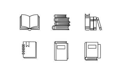 Minimal Modern Book Line Icons Set with Open and Closed Education Symbols Vector Illustration