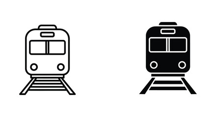 Minimalist train and subway icons in outline and solid glyph styles for public transportation, railway logistics, and travel app interface design © JASIYA