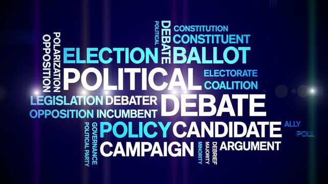 Political Debate animated word cloud-text design animation tag kinetic typography seamless loop.