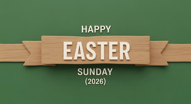 Happy easter sunday 2026 wooden banner on green background