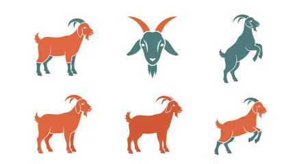 Fototapeta premium Minimal Flat Goat Icon Set Two Tone Vector – Modern Livestock Farm Animal Illustration