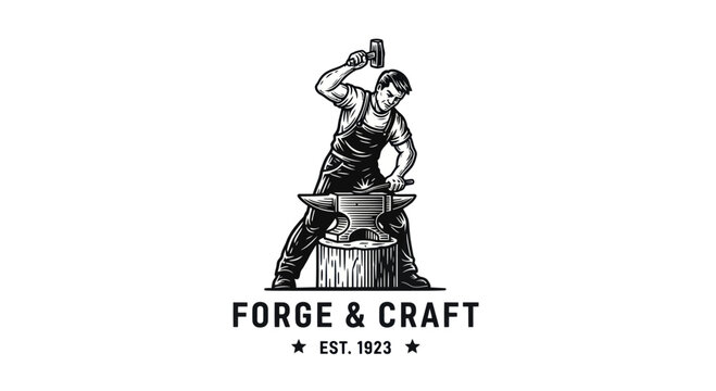 Blacksmith at Work Forge and Craft Logo Design.