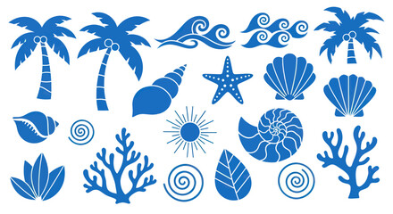 Obraz premium Collection of Blue Tropical Beach and Ocean Elements.