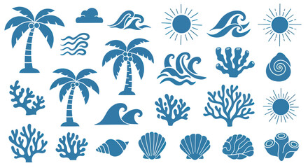 Collection of Tropical Beach and Ocean Elements. © Yann