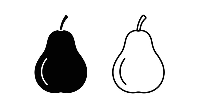 Black and white pear illustration, minimalist fruit design, simple vector art Vector