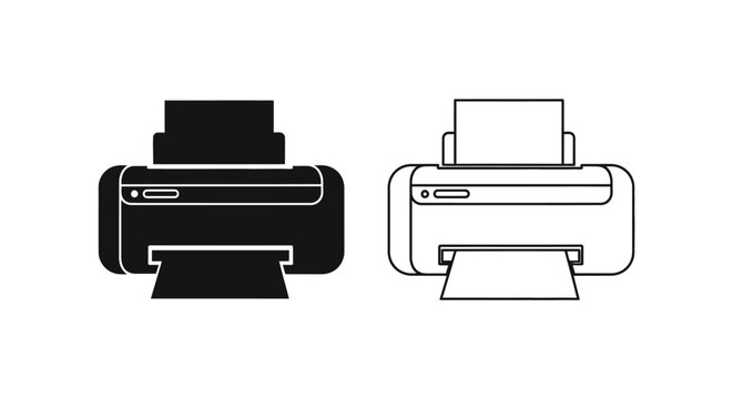 Two different printers - black and white line drawing of printers Vector