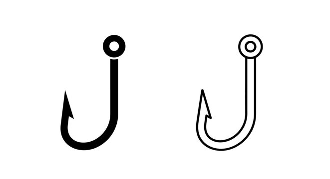 Two fish hooks illustration, simple black and white line art design Vector