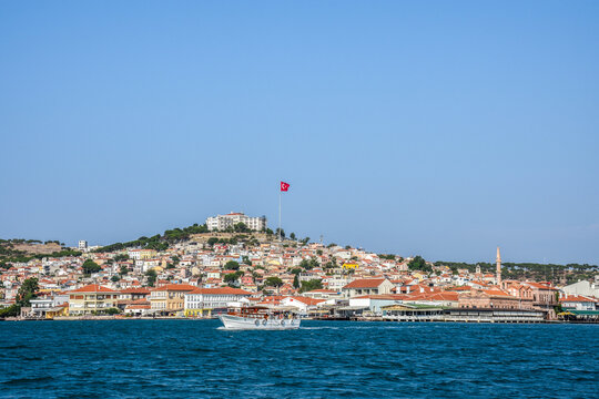 view of cunda island from sea, ayvalik, balikesir