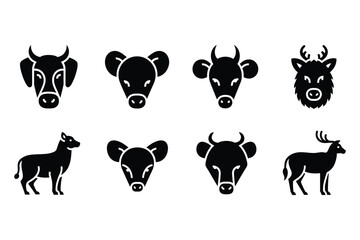 Farm animal icons, vector illustrations, minimalist design