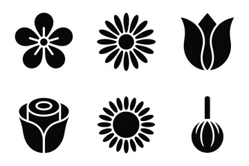 Floral element icons, flower shapes, minimalist vector art