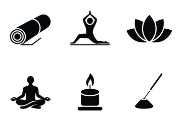 Yoga and wellness icons, meditation, minimalist vector set