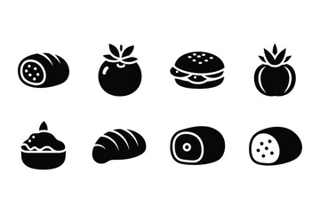 Food Icons - Burger, Sausage, Croissant, Muffin