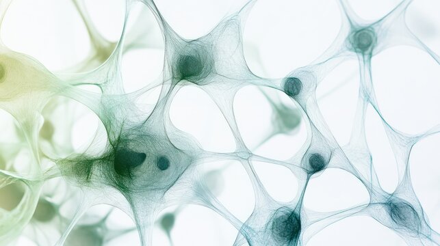 Abstract neuron network, scientific illustration, showing cellular structures.  Possible use Educational, scientific publication or presentation, or biological research